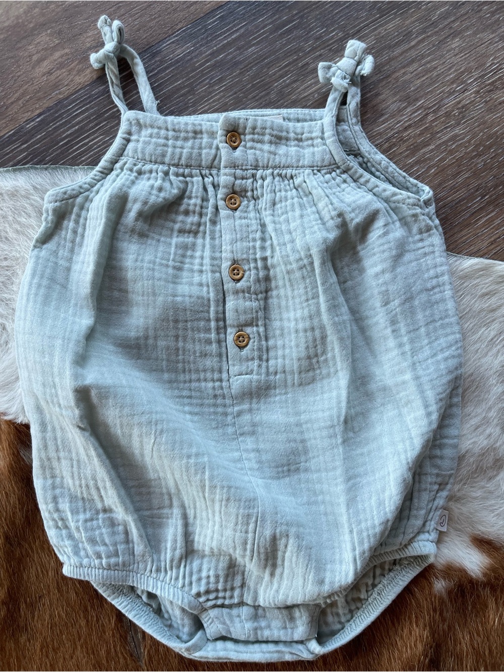 Little Planet Organic Light Sage Muslin Baby Romper
